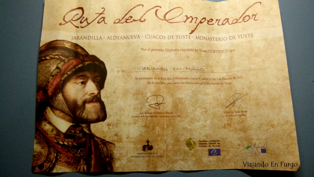 Diploma ruta del emperador Carlos V